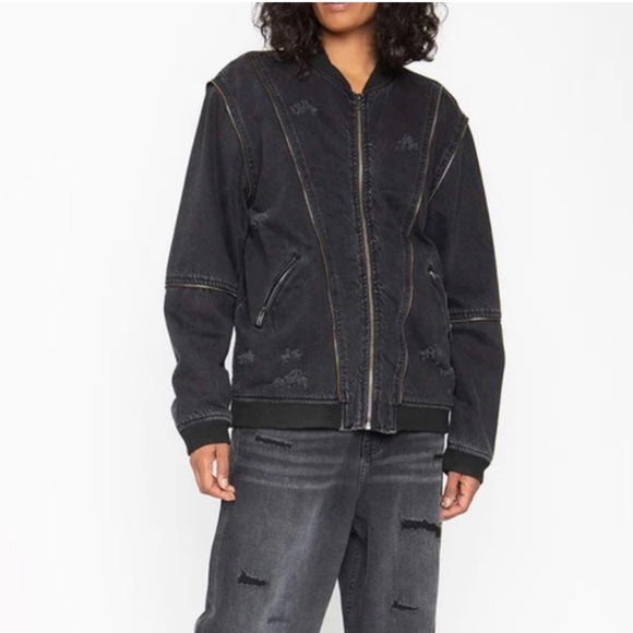 Sandrine rose black zipper bomber jacket size small - zippers, distressed NWT - Picture 1 of 7